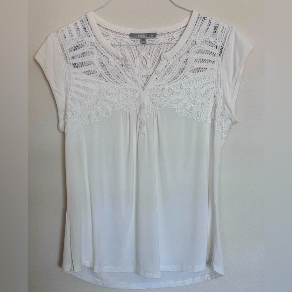 Daniel Rainn Salinka Crochet Detail Cotton Blend Knot Top - Size L